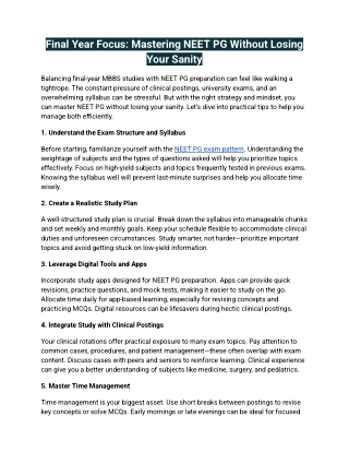 final year focus mastering neet pg without losing