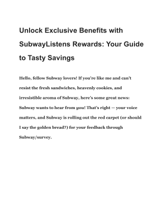 SubwayListens – Get a Free Cookie – Take Subway Survey
