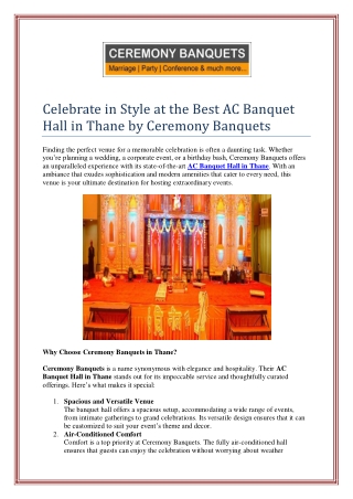 Celebrate in Style at the Best AC Banquet Hall in Thane by Ceremony Banquets