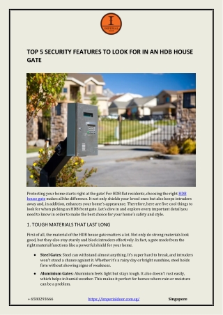 Top 5 Security Features to Look for in an HDB House Gate