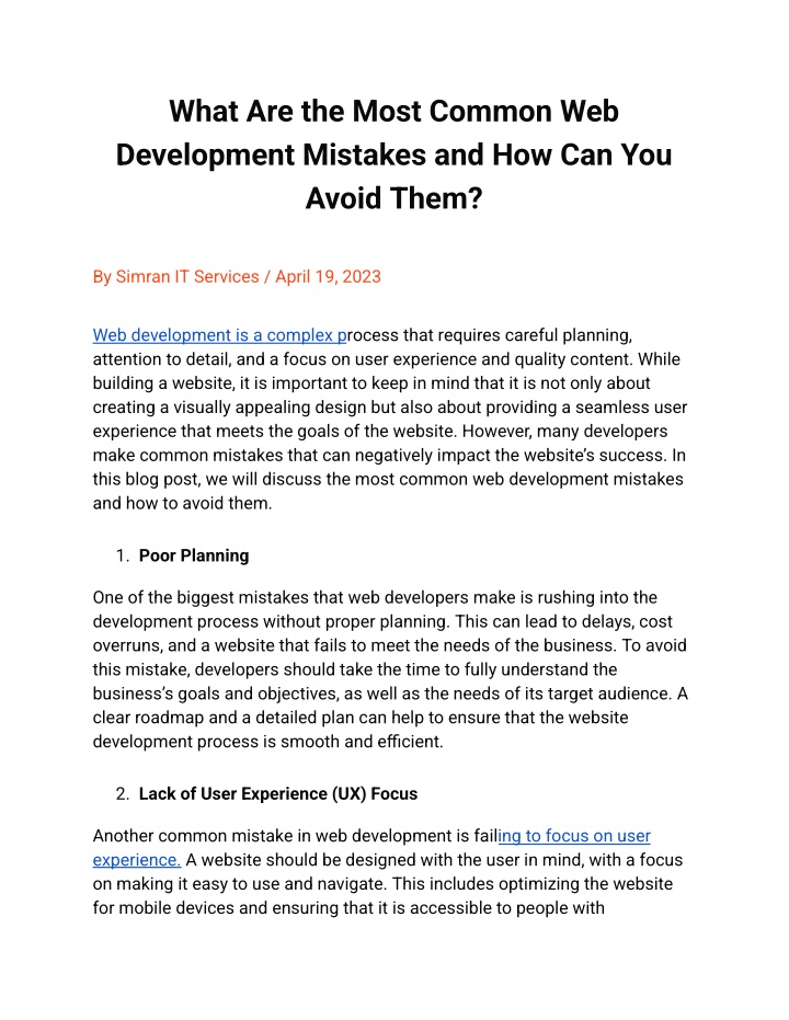 what are the most common web development mistakes