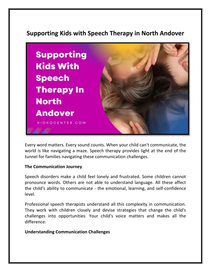 supporting kids with speech therapy in north