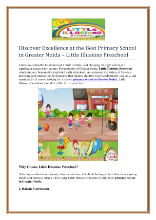 Discover Excellence at the Best Primary School in Greater Noida – Little Illusio