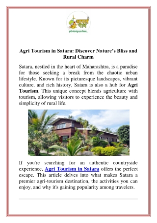 Agri Tourism in Satara Discover Nature’s Bliss and Rural Charm