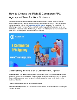 How to Choose the Right E-Commerce PPC Agency in China for Your Business