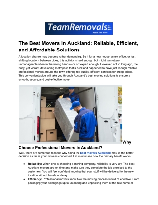 The Best Movers in Auckland: Reliable, Efficient, and Affordable Solutions