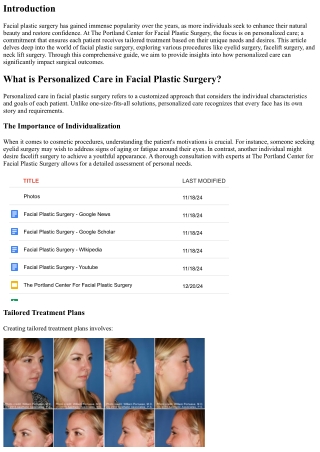 Personalized Care in Facial Plastic Surgery at The Portland Center