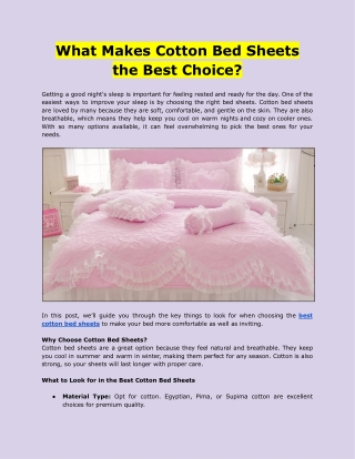 What Makes Cotton Bed Sheets the Best Choice?