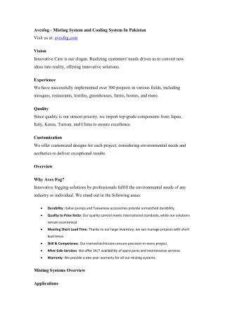 avesfog misting system and cooling system