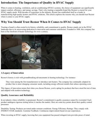 introduction the importance of quality in hvac
