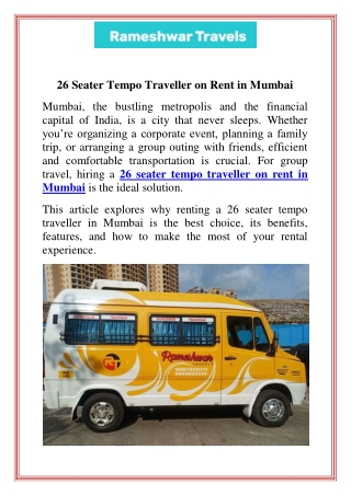 26 Seater Tempo Traveller on Rent in Mumbai