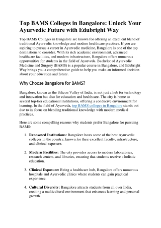 Top BAMS Colleges in Bangalore- Unlock Your Ayurvedic Future