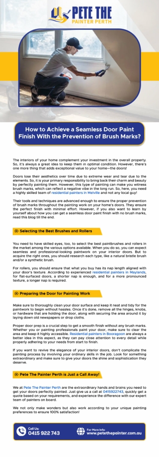 HOW TO ACHIEVE A SEAMLESS DOOR PAINT FINISH WITH THE PREVENTION OF BRUSH MARKS