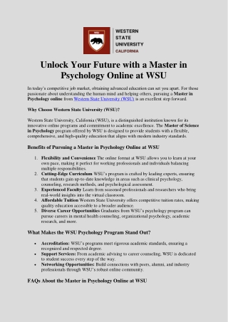 Unlock Your Future with a Master in Psychology Online at WSU