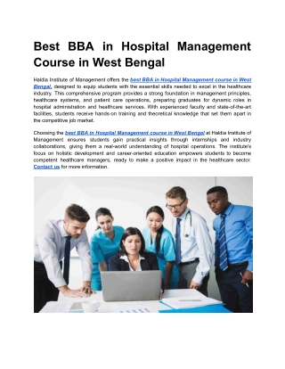 Best BBA in Hospital Management Course in West Bengal