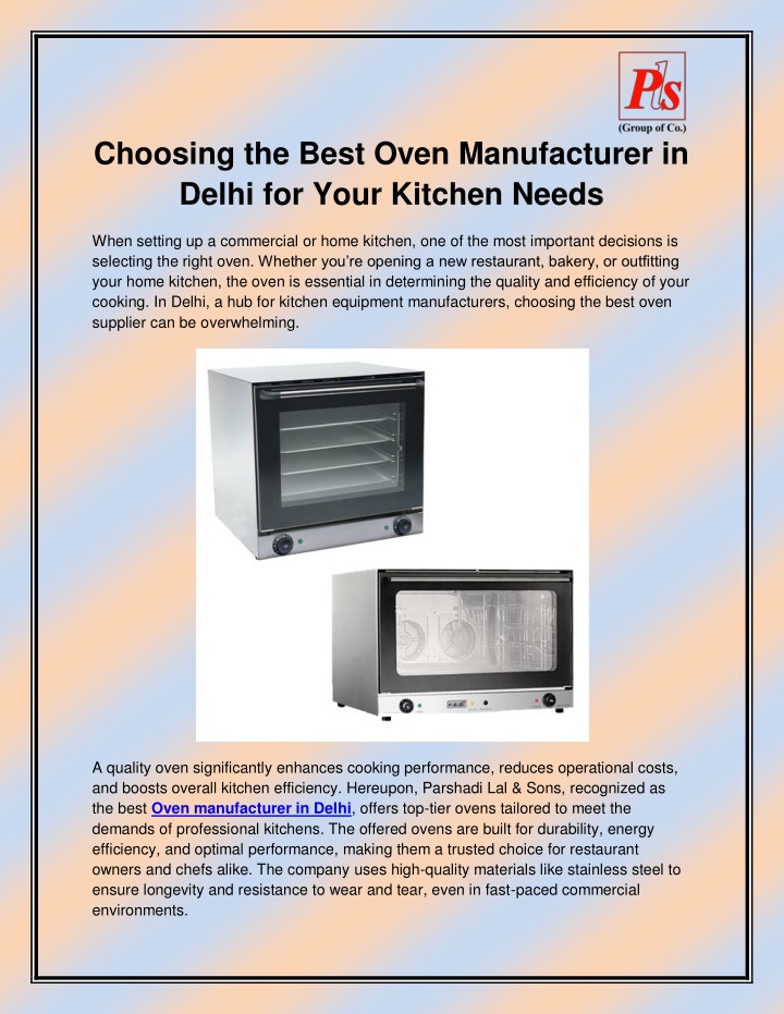 choosing the best oven manufacturer in delhi