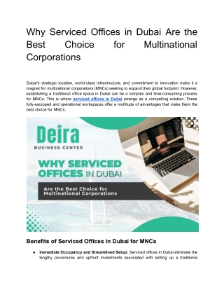 Why Serviced Offices in Dubai Are the Best Choice for Multinational Corporations