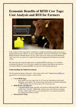 Economic Benefits of RFID Cow Tags Cost Analysis and ROI for Farmers