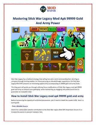 Mastering Stick War Legacy Mod Apk 99999 Gold And Army Power