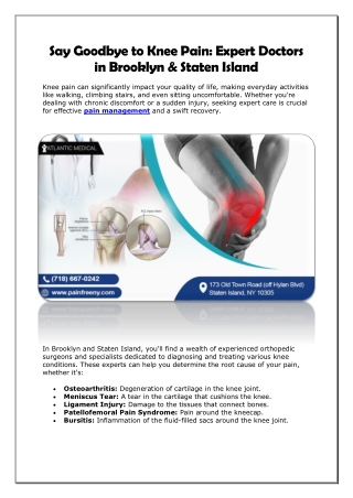 Say Goodbye to Knee Pain - Expert Doctors in Brooklyn & Staten Island