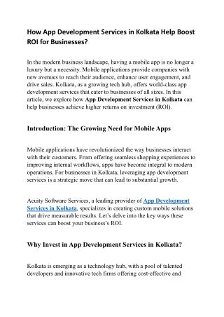 How App Development Services in Kolkata Help Boost ROI for Businesses?