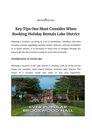 Key Tips One Must Consider When Booking Holiday Rentals Lake District