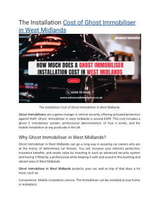 the installation cost of ghost immobiliser