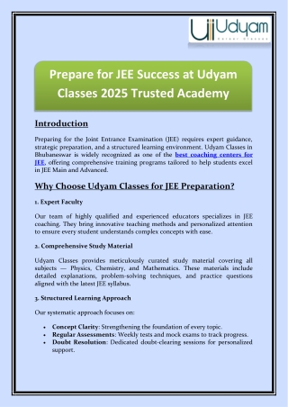 prepare for jee success at udyam classes 2025
