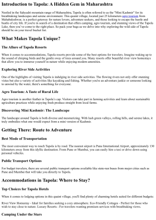introduction to tapola a hidden gem in maharashtra