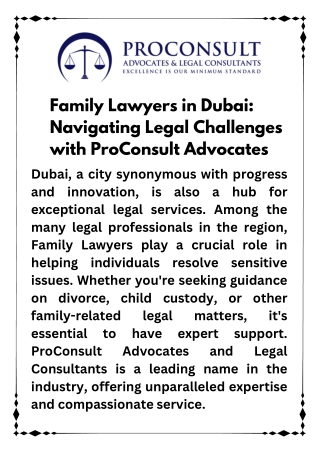 Family Lawyers in Dubai Navigating Legal Challenges with ProConsult Advocates