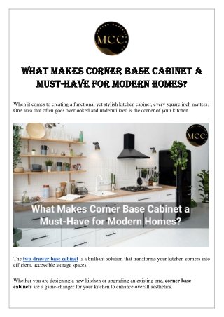 What Makes Corner Base Cabinet a Must-Have for Modern Homes