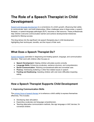 The Role of a Speech Therapist in Child Development