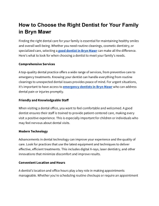 How to Choose the Right Dentist for Your Family in Bryn Mawr