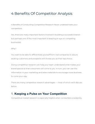 4 Benefits of Conducting Competitive Research Never underestimate your competitors