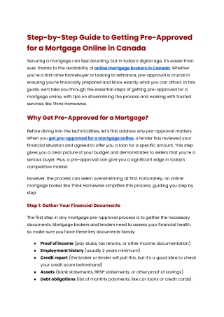 Think Homewise -Step-by-Step Guide to Getting Pre-Approved for a Mortgage Online in Canada