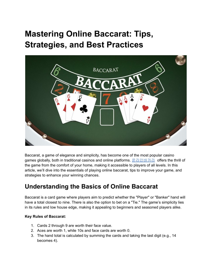 mastering online baccarat tips strategies