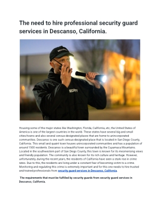 The need to hire professional security guard services in Descanso, California