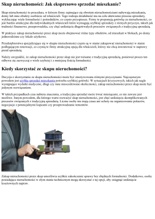 skup nieruchomo ci jak ekspresowo sprzeda
