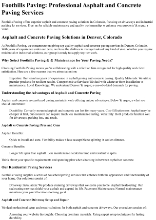 Foothills Paving and Maintenance