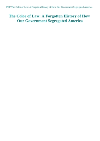 PDF The Color of Law A Forgotten History of How Our Government Segregated America