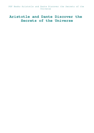 PDF Books Aristotle and Dante Discover the Secrets of the Universe