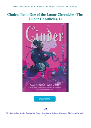 PDF Cinder Book One of the Lunar Chronicles (The Lunar Chronicles  1)