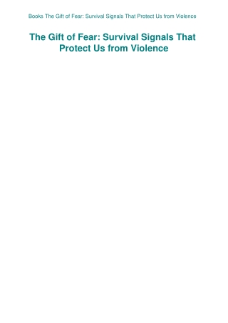 Books The Gift of Fear Survival Signals That Protect Us from Violence