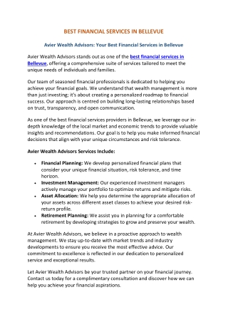 Best Financial Services in Bellevue | Avier Wealth Advisors