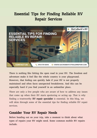 Essential Tips for Finding Reliable RV Repair Services