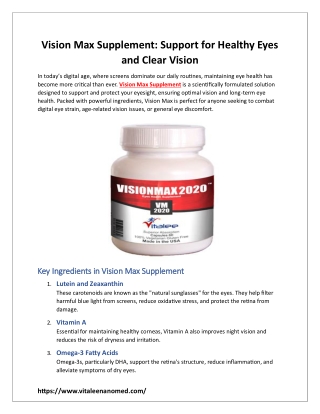 Vision Max Supplement: Support for Healthy Eyes and Clear Vision