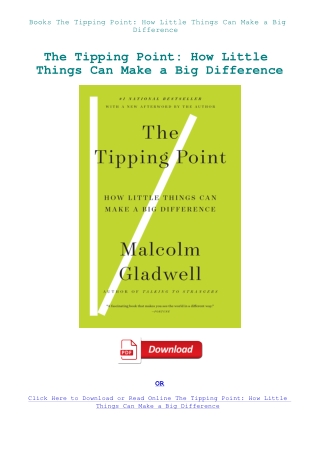 Books The Tipping Point How Little Things Can Make a Big Difference