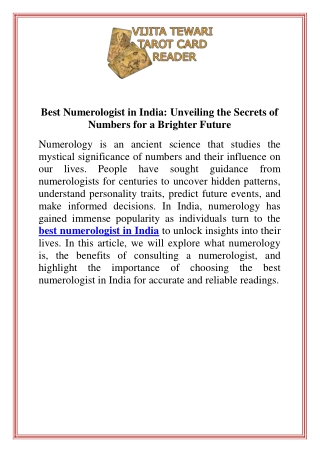 Best Numerologist in India Unveiling the Secrets of Numbers for a Brighter Future