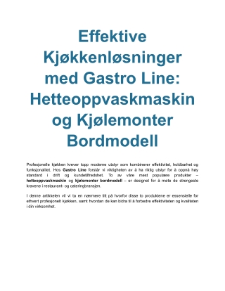 Storkjøkkenutstyr - Alt du Trenger for Et Profesjonelt Kjøkken