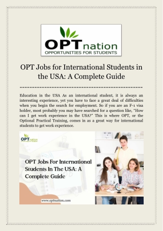 OPT Jobs for International Students in the USA A Complete Guide